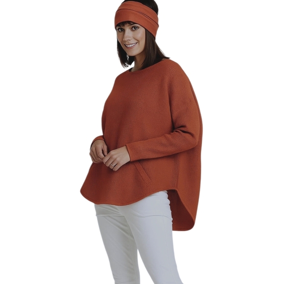 Planet By Lauren G Pima Cotton Waffle Knit Sweater Burnt Orange Lagenlook - Picture 1 of 11